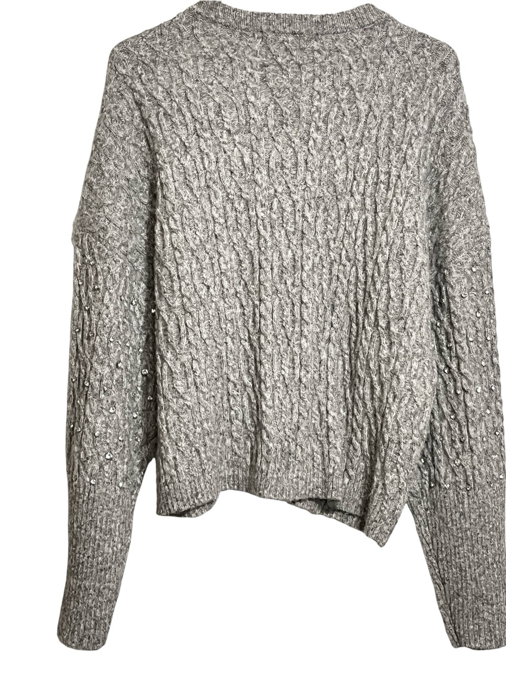 Christian Lacroix Gray Cable Knit Rhinestone Zip Front Cardigan Women’s Large - Picture 2 of 7